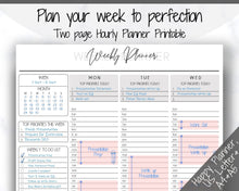 Load image into Gallery viewer, Weekly Planner Printable, Hourly Planner, Week on 2 pages WO2P, Weekly Schedule, Undated Planner, 2022 Weekly Organizer, To Do List - Mono Scrawl
