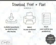 Load image into Gallery viewer, Weekly Planner Printable, Hourly Planner, Week on 2 pages WO2P, Weekly Schedule, Undated Planner, 2022 Weekly Organizer, To Do List - Mono Scrawl
