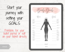 Load image into Gallery viewer, Weight Loss Tracker, Body Measurement Fitness Planner. Template Printable for Wellness Bullet Journal. Slimming World Weight Watchers, Chart | Watercolor
