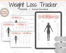 Load image into Gallery viewer, Weight Loss Tracker, Body Measurement Fitness Planner. Template Printable for Wellness Bullet Journal. Slimming World Weight Watchers, Chart | Watercolor
