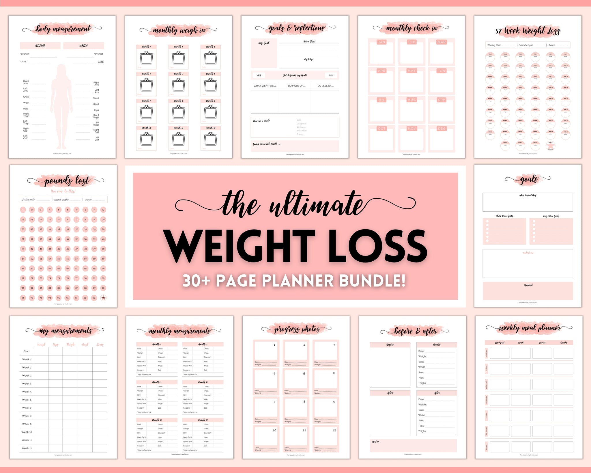Weight Loss Tracker BUNDLE Fitness, Pounds Lost Meal Planner