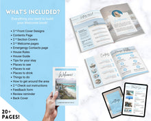Load image into Gallery viewer, Welcome Book Template, Airbnb Welcome Guide, Editable Canva Air bnb House manual, Superhost eBook, Host signs, Signage, VRBO Vacation Rental | Blue

