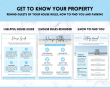 Load image into Gallery viewer, Welcome Book Template, Airbnb Welcome Guide, Editable Canva Air bnb House manual, Superhost eBook, Host signs, Signage, VRBO Vacation Rental | Blue
