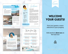 Load image into Gallery viewer, Welcome Book Template, Airbnb Welcome Guide, Editable Canva Air bnb House manual, Superhost eBook, Host signs, Signage, VRBO Vacation Rental | Blue
