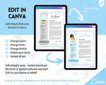 Load image into Gallery viewer, Welcome Book Template, Airbnb Welcome Guide, Editable Canva Air bnb House manual, Superhost eBook, Host signs, Signage, VRBO Vacation Rental | Blue

