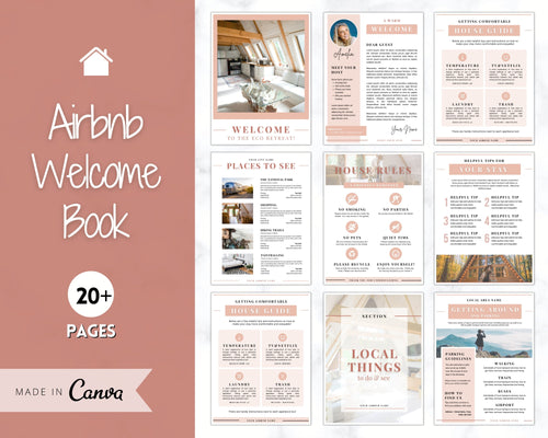 Welcome Book Template, Airbnb Welcome Guide, Editable Canva Air bnb House manual, Superhost eBook, Host signs, Signage, VRBO Vacation Rental | Brown Style 2