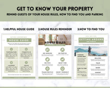 Load image into Gallery viewer, Welcome Book Template, Airbnb Welcome Guide, Editable Canva Air bnb House manual, Superhost eBook, Host signs, Signage, VRBO Vacation Rental | Green
