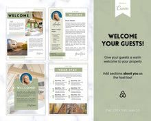 Load image into Gallery viewer, Welcome Book Template, Airbnb Welcome Guide, Editable Canva Air bnb House manual, Superhost eBook, Host signs, Signage, VRBO Vacation Rental | Green
