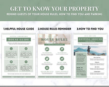 Load image into Gallery viewer, Welcome Book Template, Airbnb Welcome Guide, Editable Canva Air bnb House manual, Superhost eBook, Host signs, Signage, VRBO Vacation Rental | Green Style 2
