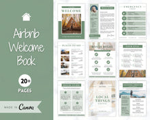 Load image into Gallery viewer, Welcome Book Template, Airbnb Welcome Guide, Editable Canva Air bnb House manual, Superhost eBook, Host signs, Signage, VRBO Vacation Rental | Green Style 2
