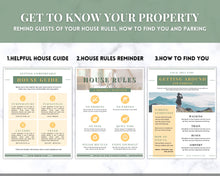Load image into Gallery viewer, Welcome Book Template, Airbnb Welcome Guide, Editable Canva Air bnb House manual, Superhost eBook, Host signs, Signage, VRBO Vacation Rental | Green / Yellow
