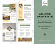 Load image into Gallery viewer, Welcome Book Template, Airbnb Welcome Guide, Editable Canva Air bnb House manual, Superhost eBook, Host signs, Signage, VRBO Vacation Rental | Green / Yellow
