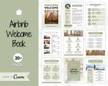 Load image into Gallery viewer, Welcome Book Template, Airbnb Welcome Guide, Editable Canva Air bnb House manual, Superhost eBook, Host signs, Signage, VRBO Vacation Rental | Green
