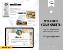 Load image into Gallery viewer, Welcome Book Template, Airbnb Welcome Guide, Editable Canva Air bnb House manual, Superhost eBook, Host signs, Signage, VRBO Vacation Rental | Landscape Mono
