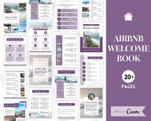 Load image into Gallery viewer, Welcome Book Template, Airbnb Welcome Guide, Editable Canva Air bnb House manual, Superhost eBook, Host signs, Signage, VRBO Vacation Rental | Purple
