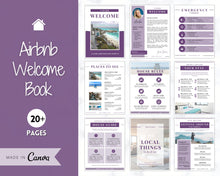 Load image into Gallery viewer, Welcome Book Template, Airbnb Welcome Guide, Editable Canva Air bnb House manual, Superhost eBook, Host signs, Signage, VRBO Vacation Rental | Purple
