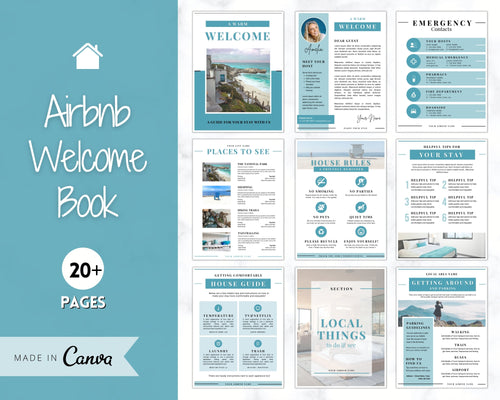 Welcome Book Template, Airbnb Welcome Guide, Editable Canva Air bnb House manual, Superhost eBook, Host signs, Signage, VRBO Vacation Rental | Teal