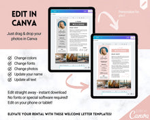 Load image into Gallery viewer, Welcome LETTER Template, Airbnb &amp; VRBO, Editable Canva Air bnb House manual, Superhost eBook, Host signs, Signage, Vacation Rental Guide
