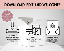 Load image into Gallery viewer, Welcome LETTER Template, Airbnb &amp; VRBO, Editable Canva Air bnb House manual, Superhost eBook, Host signs, Signage, Vacation Rental Guide
