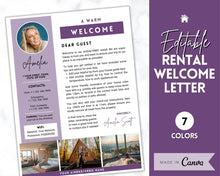 Load image into Gallery viewer, Welcome LETTER Template, Airbnb &amp; VRBO, Editable Canva Air bnb House manual, Superhost eBook, Host signs, Signage, Vacation Rental Guide
