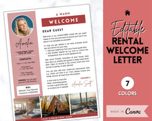 Load image into Gallery viewer, Welcome LETTER Template, Airbnb &amp; VRBO, Editable Canva Air bnb House manual, Superhost eBook, Host signs, Signage, Vacation Rental Guide

