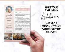 Load image into Gallery viewer, Welcome LETTER Template, Airbnb &amp; VRBO, Editable Canva Air bnb House manual, Superhost eBook, Host signs, Signage, Vacation Rental Guide
