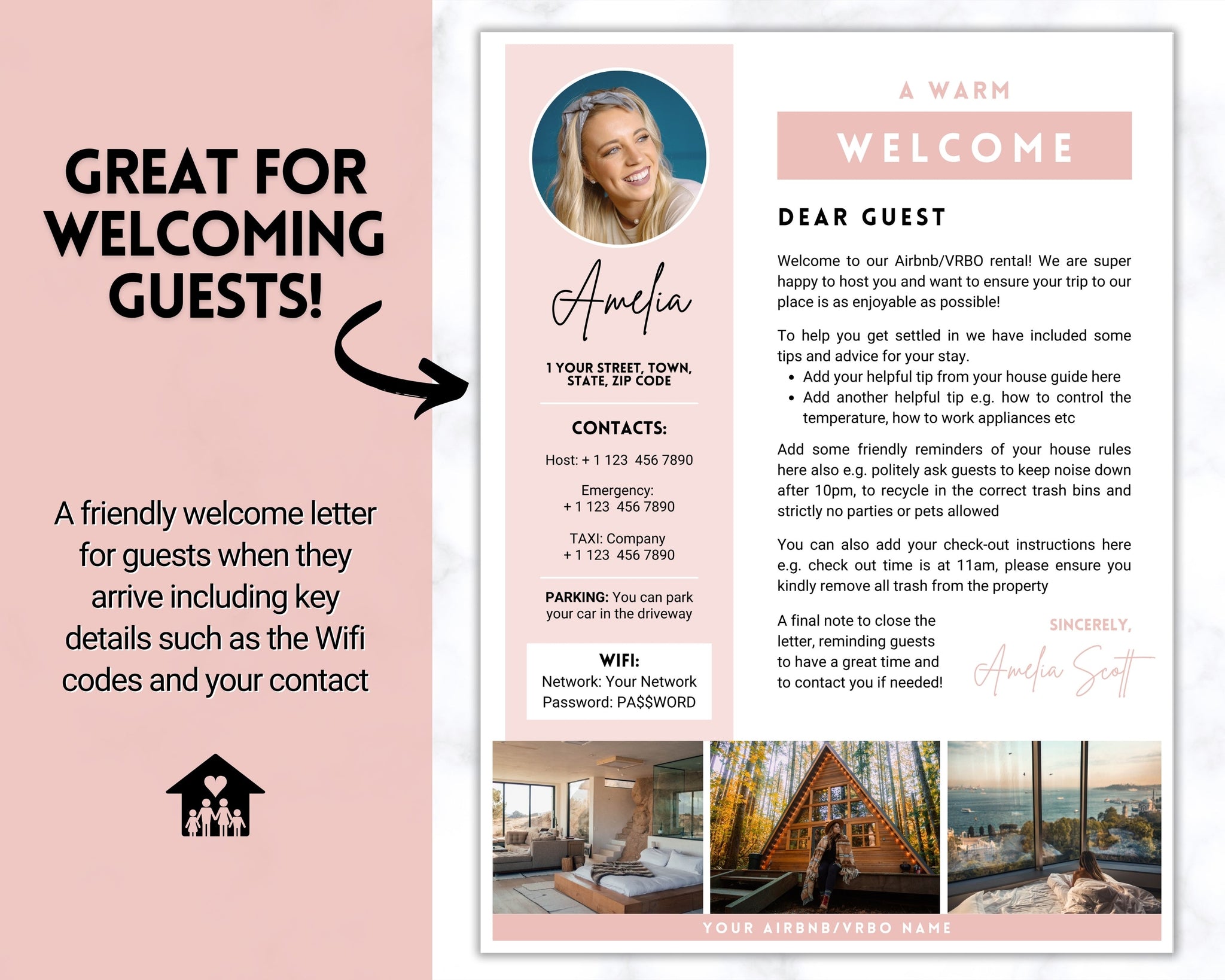 Airbnb Letter Template, Editable Canva Host Sign, VRBO