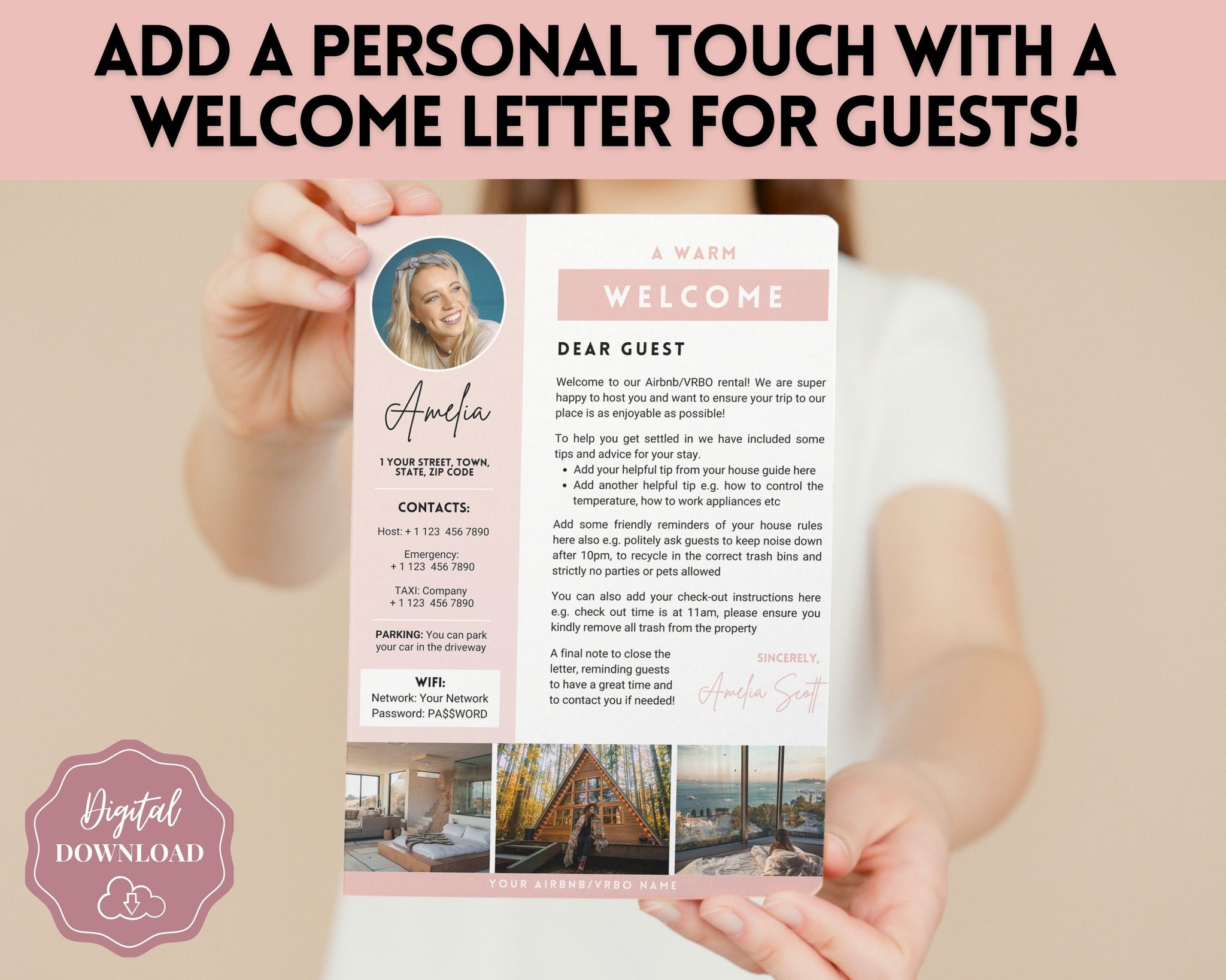 Airbnb Letter Template, Editable Canva Host Sign, VRBO