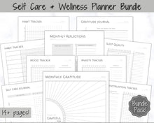 Load image into Gallery viewer, Wellness Planner BUNDLE! Self Care Journal, Printable Selfcare Tracker, Checklist, Health Planner, Wellbeing, Mindfulness, Worksheet Kit
