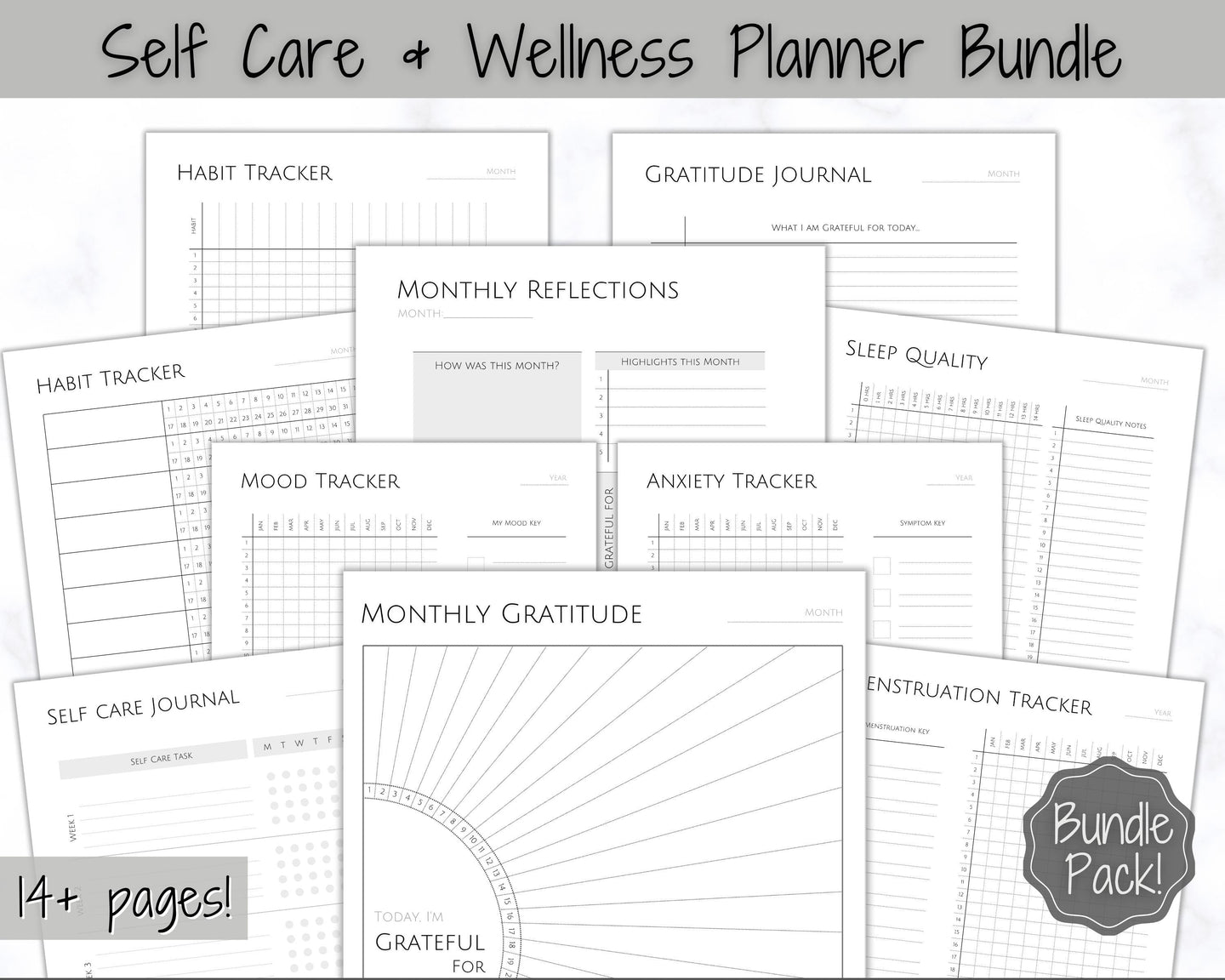 Wellness Planner BUNDLE! Self Care Journal, Printable Selfcare Tracker, Checklist, Health Planner, Wellbeing, Mindfulness, Worksheet Kit