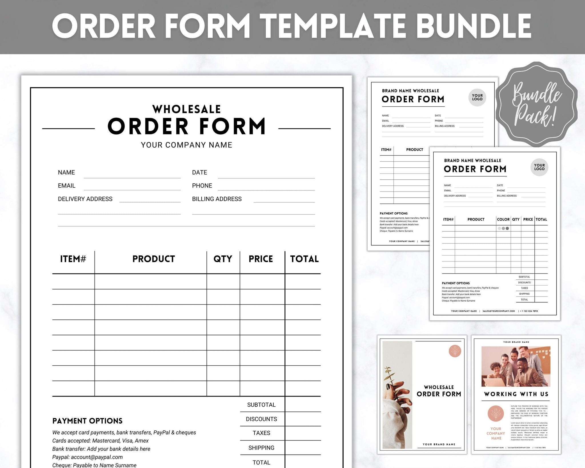 Editable Wholesale Order Form Template Printable | Style 1 
