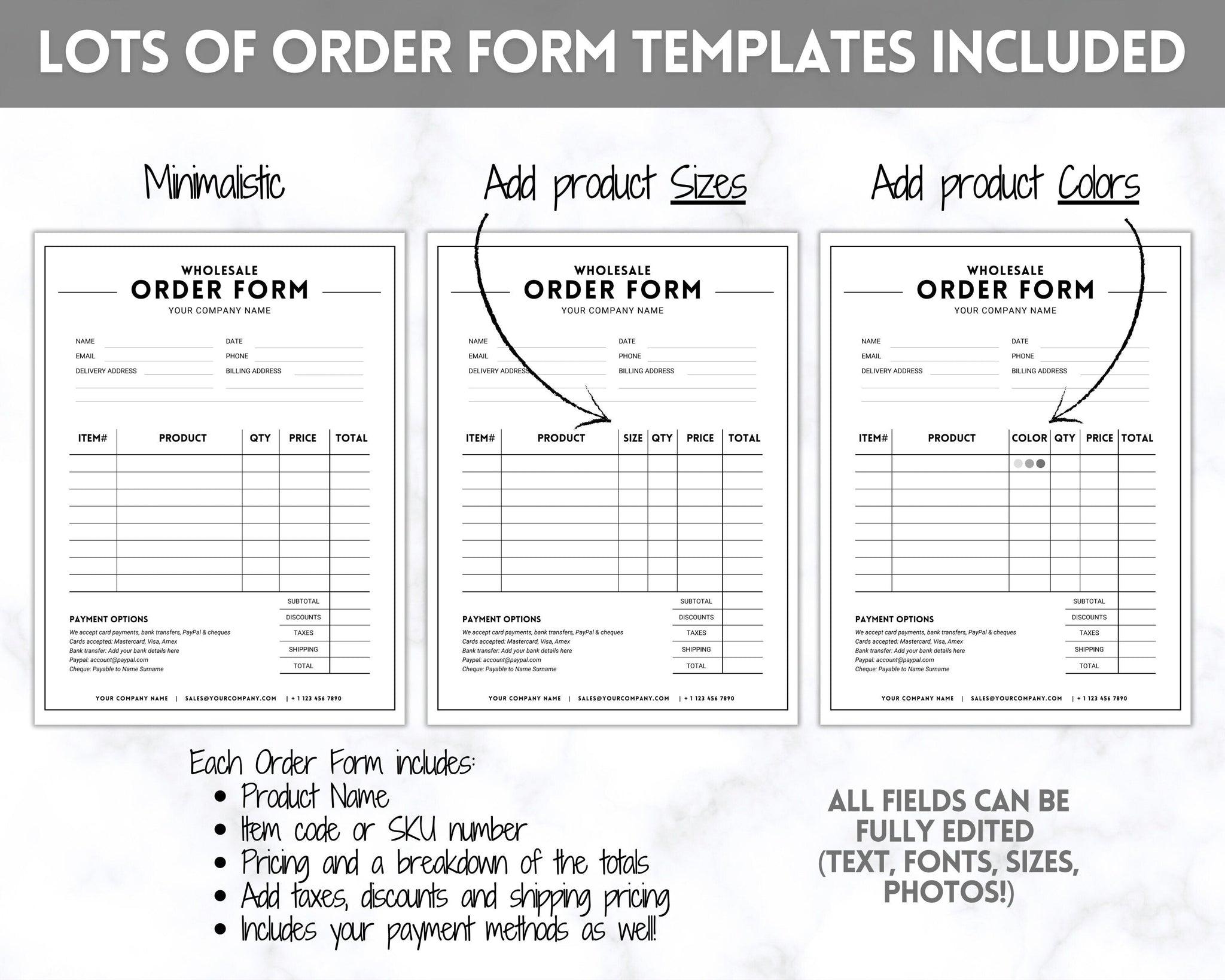 Editable Wholesale Order Form Template Printable | Style 1 