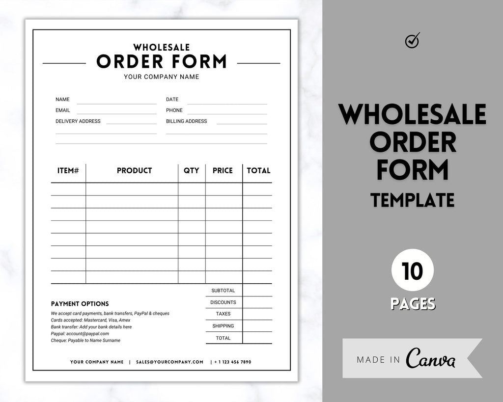 Editable Wholesale Order Form Template Printable | Style 1 for Free Order Form Template Printable