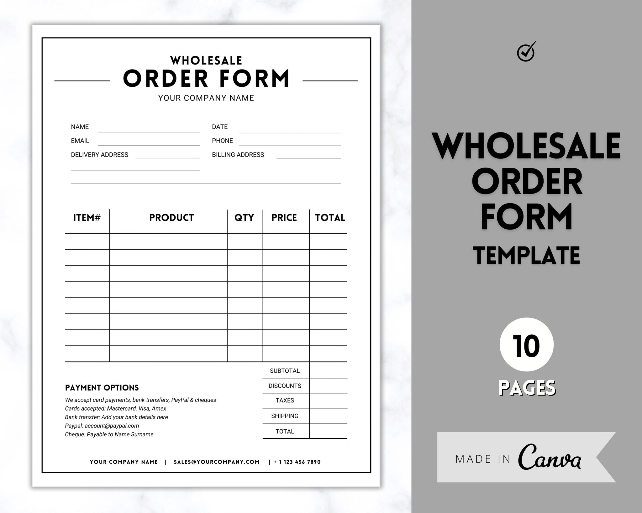 editable wholesale order form template printable | style 1