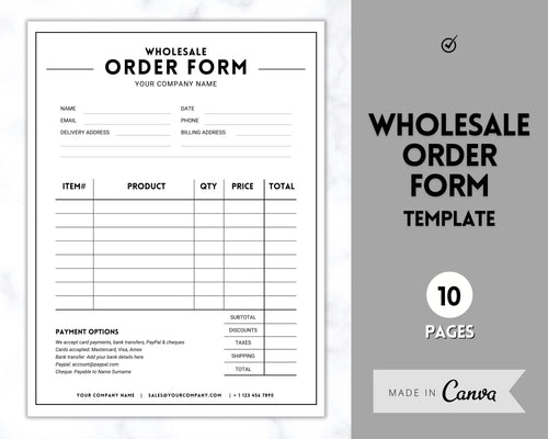 Wholesale Order Form Template! Editable Canva Template Printable, Small Business Invoice, Customer Sales Receipt Form, Price List, Linesheet | Style 1