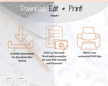 Load image into Gallery viewer, Wifi Password Sign, Editable Wifi Sign Printable Template, Be Our Guest Sign, Wi-fi password sign, Airbnb Guest Room, Wall Art, Decor, Wi Fi | Style 1

