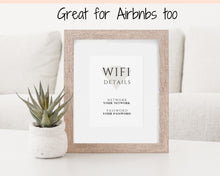 Load image into Gallery viewer, Wifi Password Sign, Editable Wifi Sign Printable Template, Be Our Guest Sign, Wi-fi password sign, Airbnb Guest Room, Wall Art, Decor, Wi Fi | Style 1
