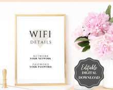 Load image into Gallery viewer, Wifi Password Sign, Editable Wifi Sign Printable Template, Be Our Guest Sign, Wi-fi password sign, Airbnb Guest Room, Wall Art, Decor, Wi Fi | Style 1
