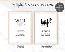 Load image into Gallery viewer, Wifi Password Sign, Editable Wifi Sign Printable Template, Be Our Guest Sign, Wi-fi password sign, Airbnb Guest Room, Wall Art, Decor, Wi Fi | Style 1
