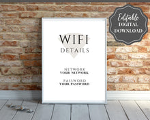 Load image into Gallery viewer, Wifi Password Sign, Editable Wifi Sign Printable Template, Be Our Guest Sign, Wi-fi password sign, Airbnb Guest Room, Wall Art, Decor, Wi Fi | Style 1
