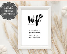 Load image into Gallery viewer, Wifi Password Sign, Editable Wifi Sign Printable Template, Be Our Guest Sign, Wi-fi password sign, Airbnb Guest Room, Wall Art, Decor, Wi Fi | Style 2
