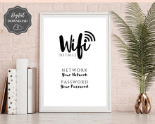 Load image into Gallery viewer, Wifi Password Sign, Editable Wifi Sign Printable Template, Be Our Guest Sign, Wi-fi password sign, Airbnb Guest Room, Wall Art, Decor, Wi Fi | Style 2
