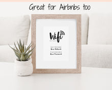 Load image into Gallery viewer, Wifi Password Sign, Editable Wifi Sign Printable Template, Be Our Guest Sign, Wi-fi password sign, Airbnb Guest Room, Wall Art, Decor, Wi Fi | Style 2
