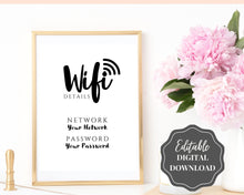 Load image into Gallery viewer, Wifi Password Sign, Editable Wifi Sign Printable Template, Be Our Guest Sign, Wi-fi password sign, Airbnb Guest Room, Wall Art, Decor, Wi Fi | Style 2
