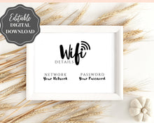 Load image into Gallery viewer, Wifi Password Sign, Editable Wifi Sign Printable Template, Be Our Guest Sign, Wi-fi password sign, Airbnb Guest Room, Wall Art, Landscape | Style 3
