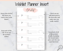 Load image into Gallery viewer, Wishlist Insert Printable Tracker Template. Christmas, birthday, holiday, shopping wish list. Gifts for me. Make a wish. Giftlist PDF. A5
