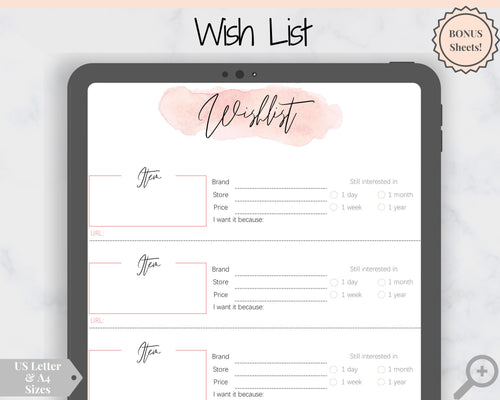 Wishlist Insert Printable Tracker Template. Christmas, birthday, holiday, shopping wish list. Gifts for me. Make a wish. Giftlist PDF. A5