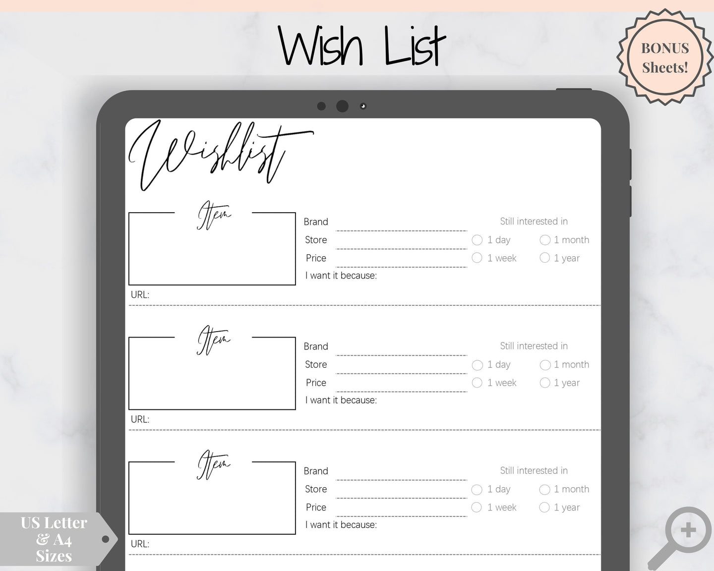 Wishlist Printable Tracker Template Insert. Christmas, birthday, holiday, shopping wish list. Gifts for me. Make a wish. Giftlist PDF