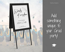 Load image into Gallery viewer, Words of Wisdom Graduation Party Sign, Editable Template, Graduate Advice Poster, College, High School Grad Sign, Class of 2022 Wishes | Brit Mono
