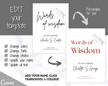 Load image into Gallery viewer, Words of Wisdom Graduation Party Sign, Editable Template, Graduate Advice Poster, College, High School Grad Sign, Class of 2022 Wishes | Brit Mono
